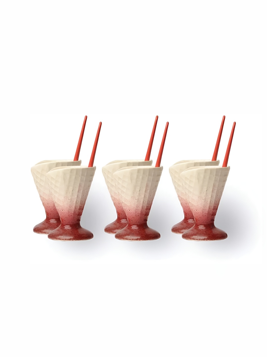 

Your Local Store Red & Cream 12 Pieces Cone Shaped Ceramic Ice Cream Cups With Spoons