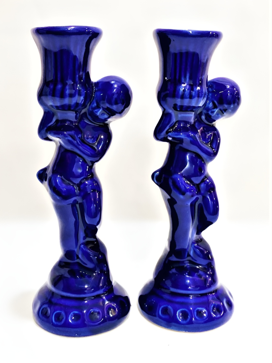 

Your Local Store Blue 2 Pieces Textured Ceramic Candle Holders