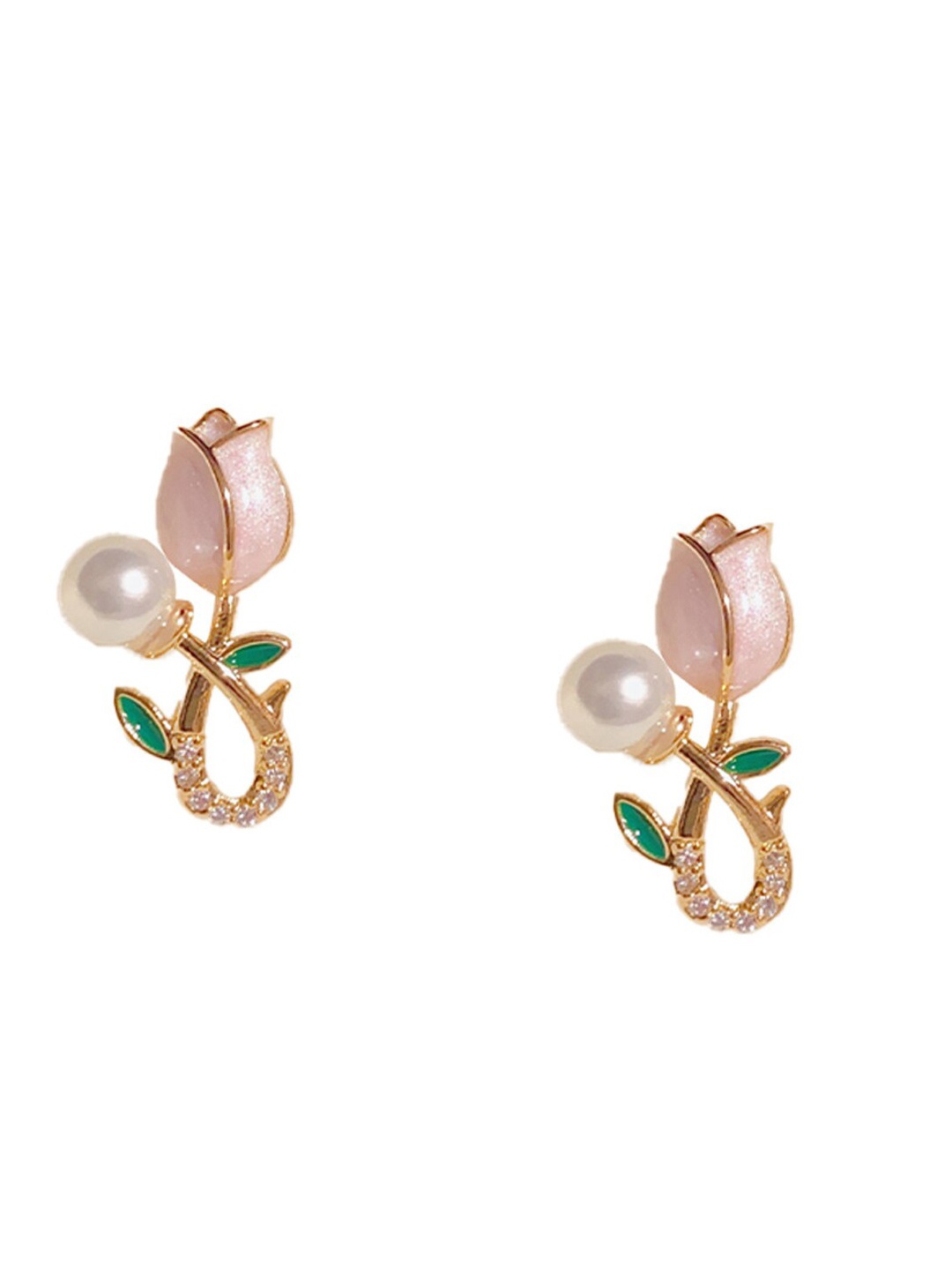 

FIMBUL Gold-Plated Floral Pearl Studs Earrings, Pink