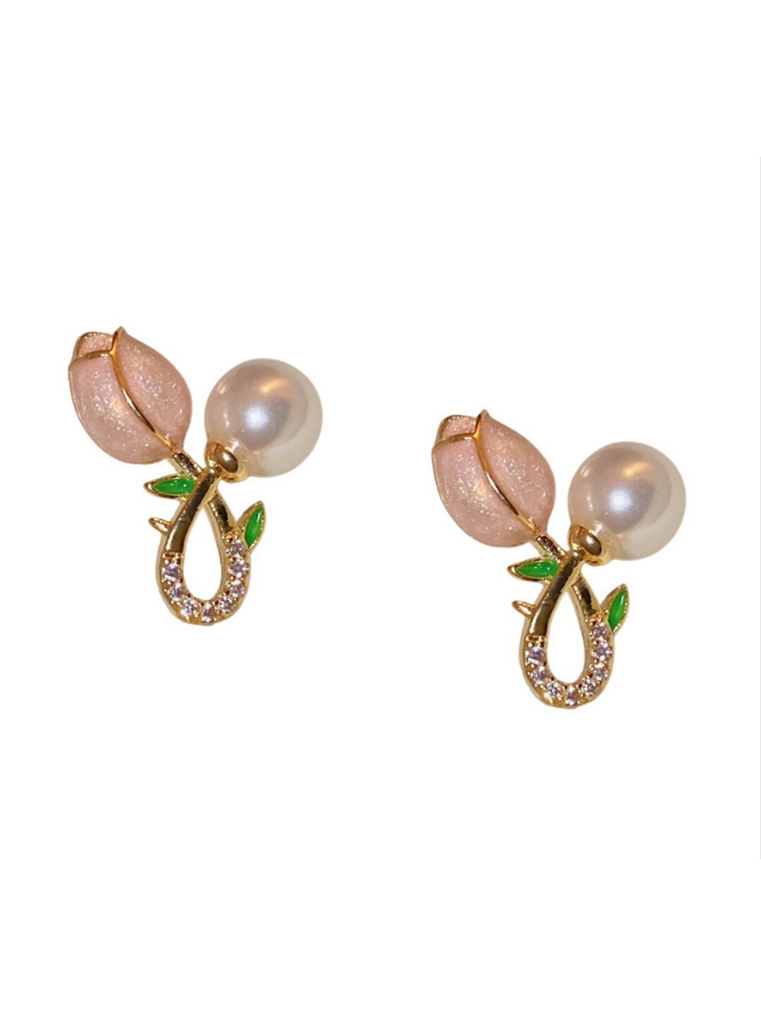 

FIMBUL Gold-Plated Floral Studs Earrings, Pink