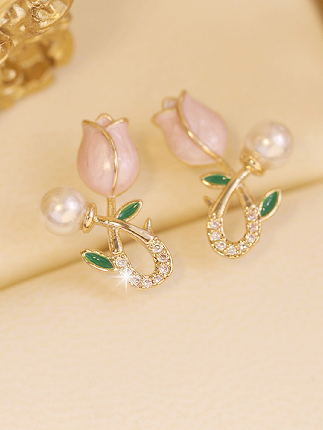 

FIMBUL Gold-Plated Floral Studs Earrings, Pink