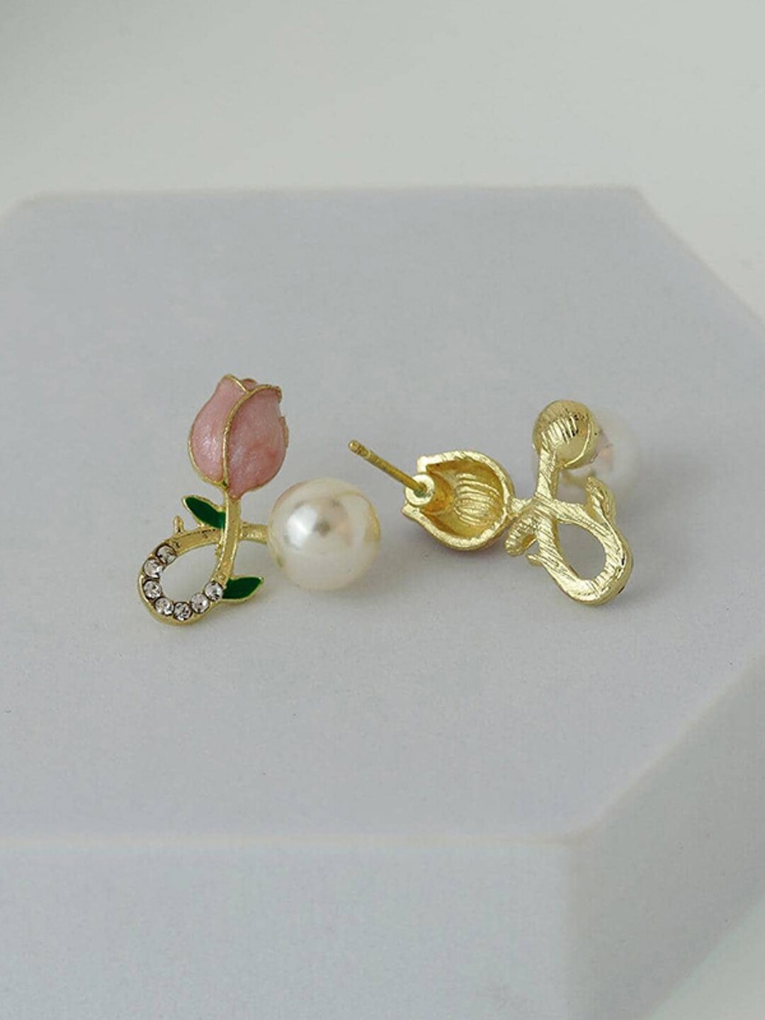 

FIMBUL Gold-Plated Floral Studs Earrings, Pink