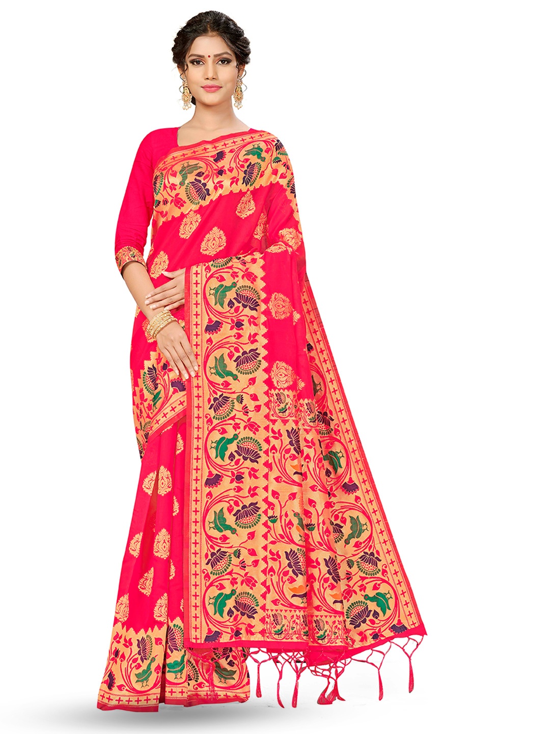 

MANVAA Ethnic Motifs Woven Design Zari Banarasi Saree, Peach