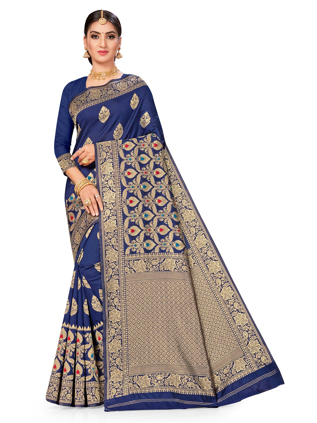 

MANVAA Woven Design Zari Silk Banarasi Saree, Blue