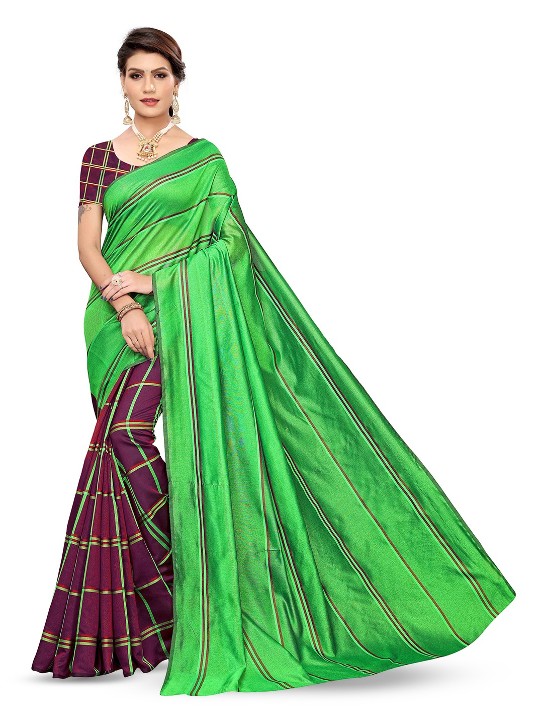 

MANVAA Woven Design Half and Half Banarasi Saree, Purple