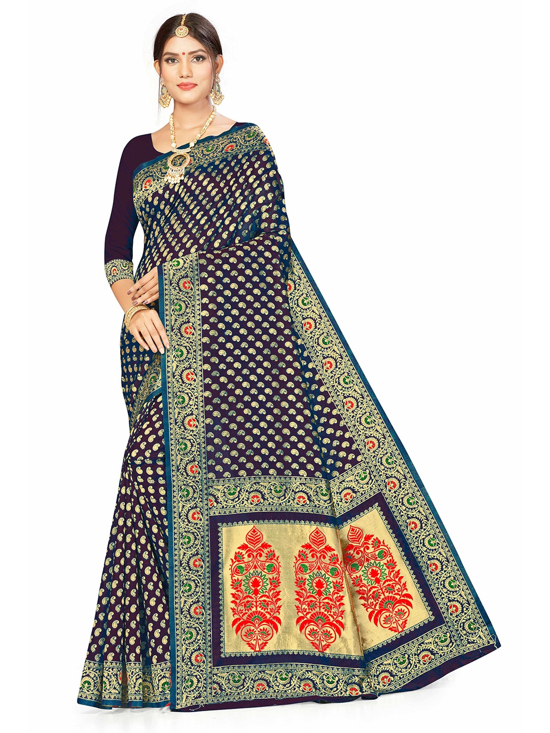 

MANVAA Woven Design Zari Silk Banarasi Saree, Purple