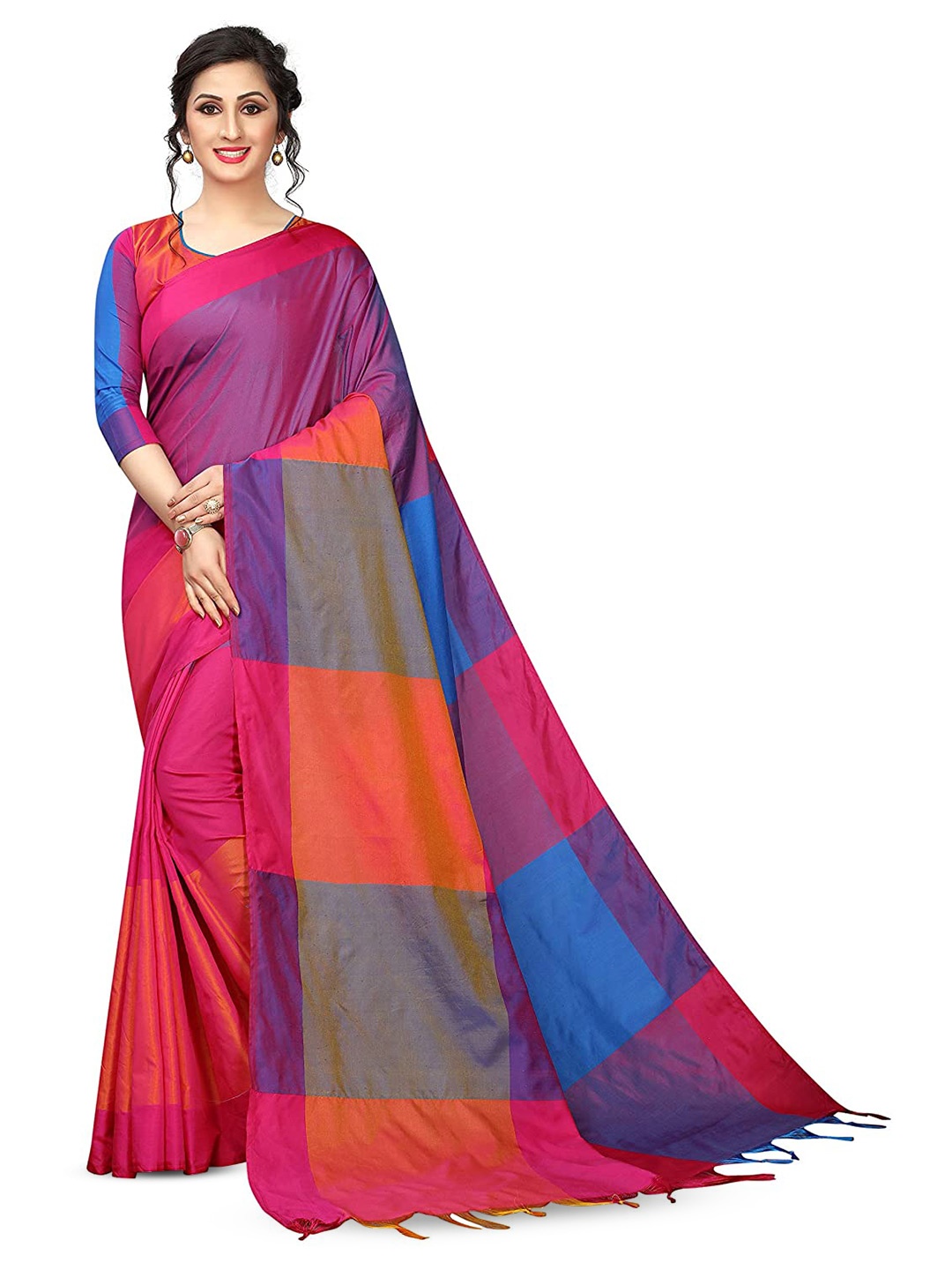 

MANVAA Colourblocked Zari Banarasi Saree, Pink