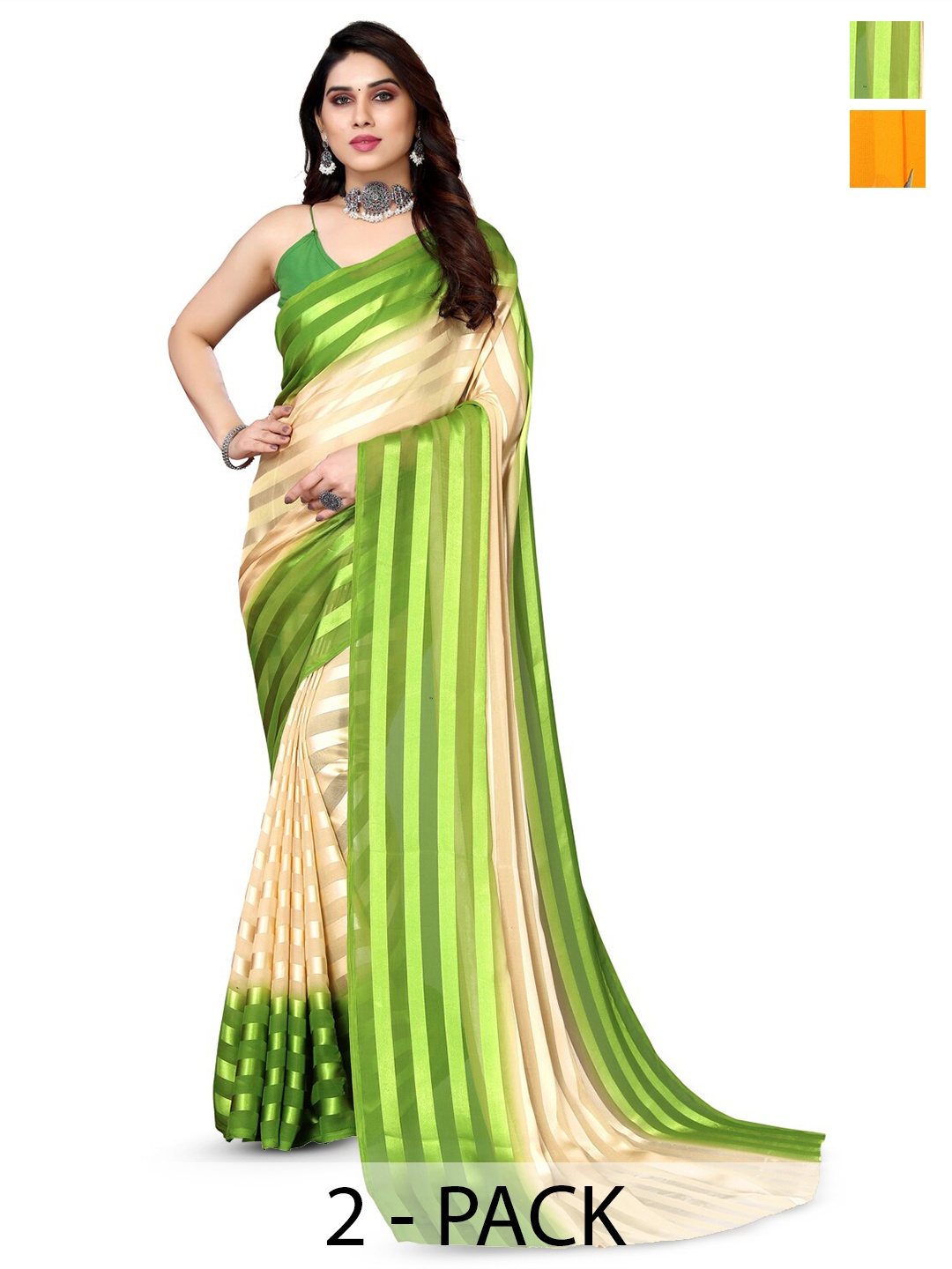 

KALINI Selection Of 2 Printed Sarees, Green