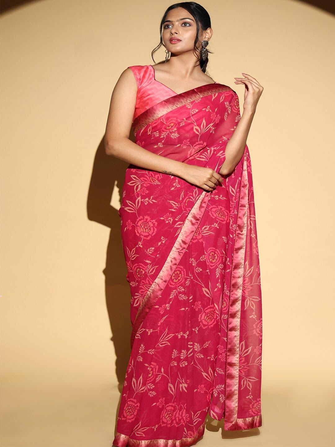

PATLIPALLU Floral Printed Saree, Pink