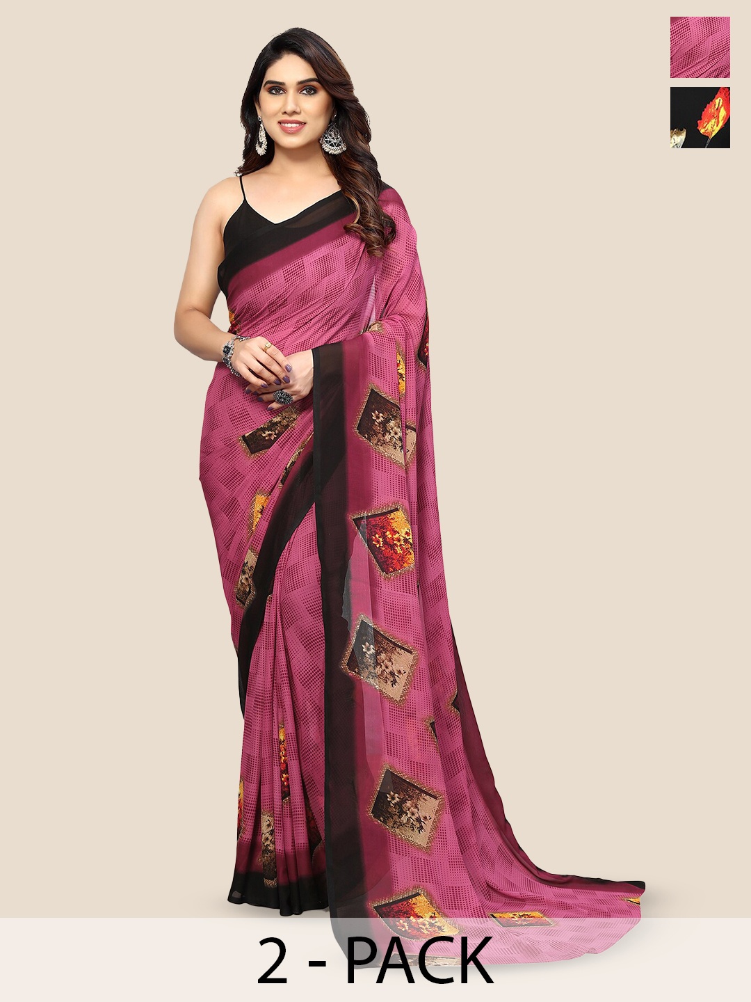 

KALINI Selection Of 2 Printed Sarees, Pink