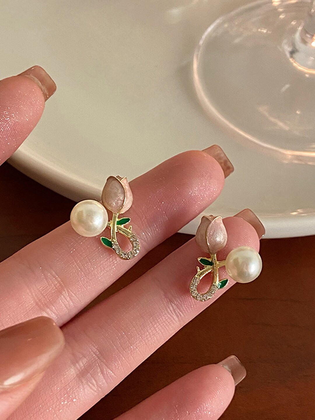

Krelin Gold Plated Floral Shaped Stud Earrings, Pink