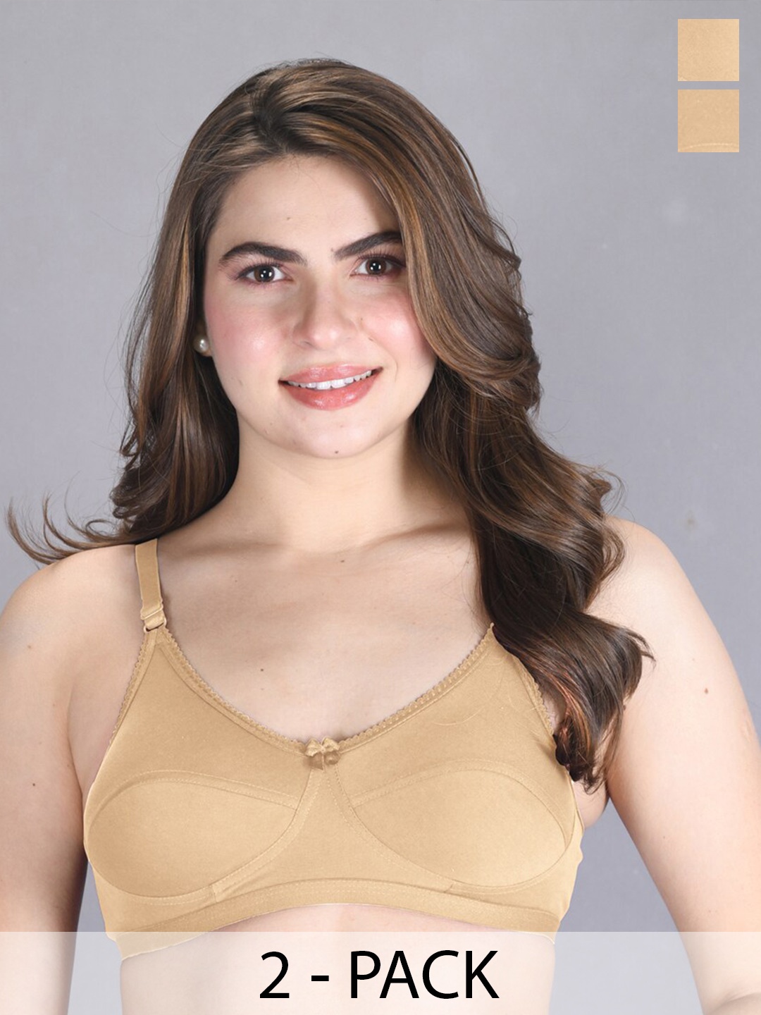 

LUX VENUS Pack Of 2 Full Coverage Non Padded Cotton Everyday Bra With All Day Comfort, Tan