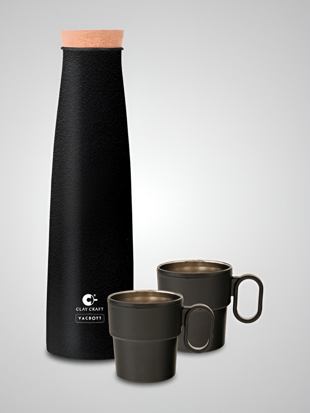

CLAY CRAFT Black 3 Pieces Stainless Steel Single Wall Vacuum Water Bottle & Mugs 900ml