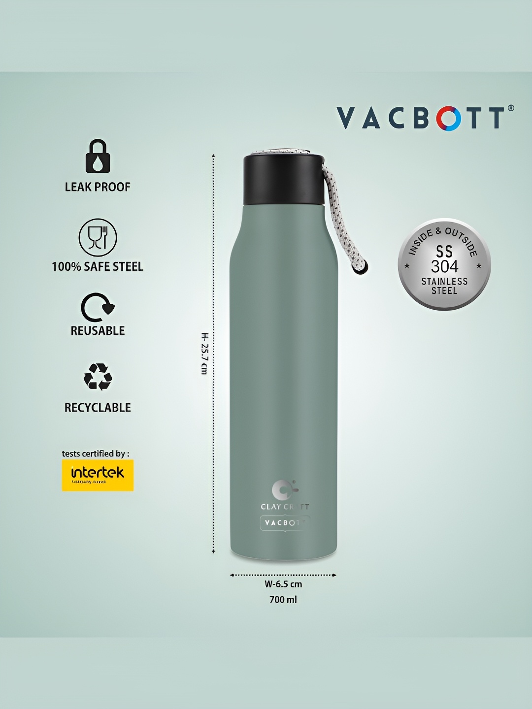 

CLAY CRAFT Green Stainless Steel Double Wall Vacuum Water Bottle 700ml