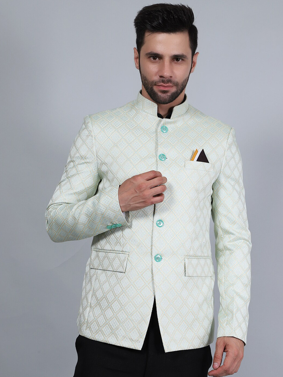 

Wintage Ethnic Woven Design Bandhgala Blazer, Silver