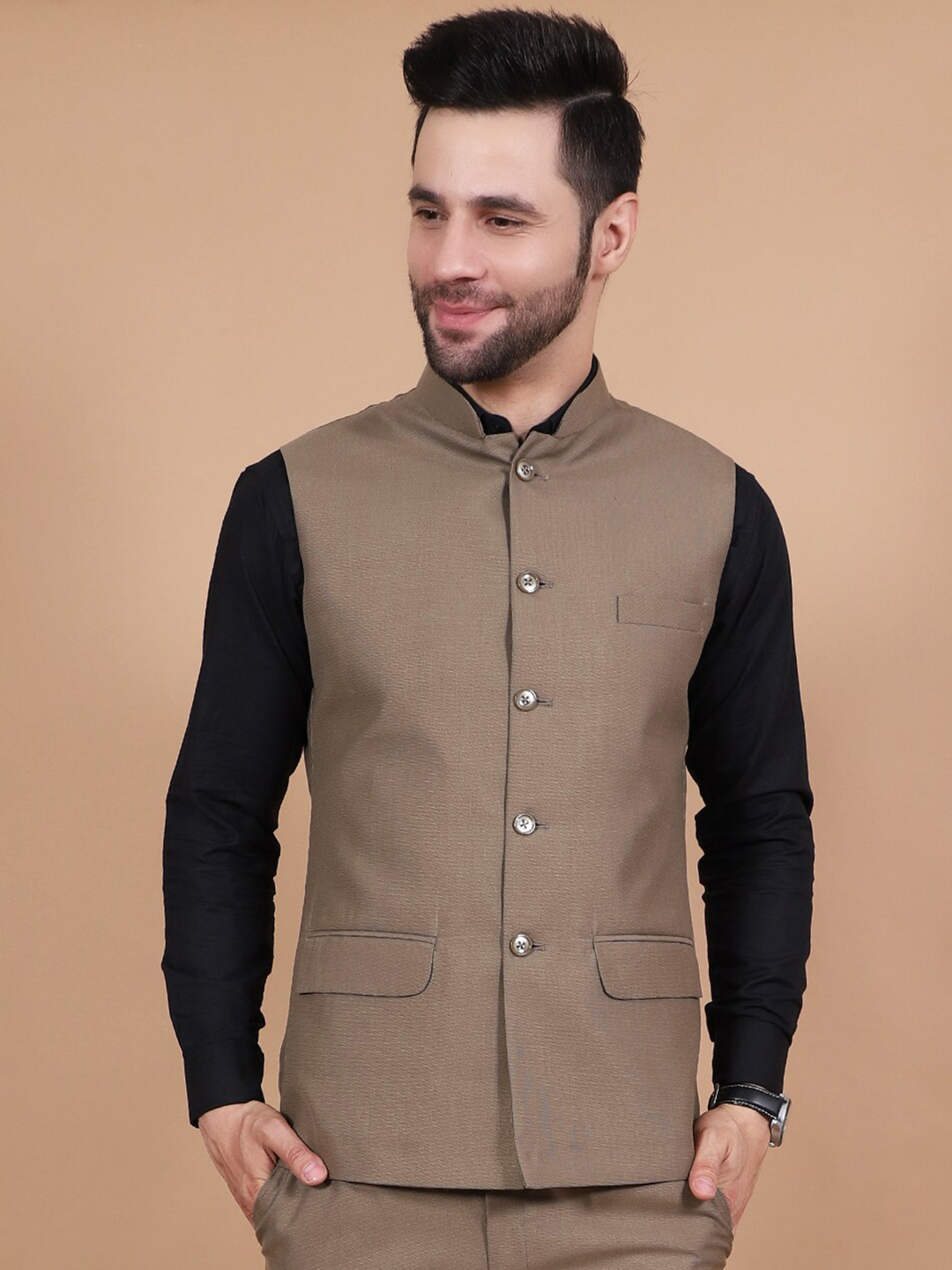 

Wintage Woven Design Nehru Jacket, Brown