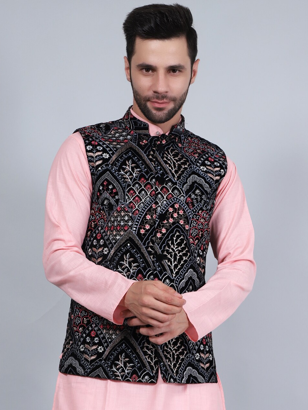 

Wintage Printed Woven Nehru Jacket, Black