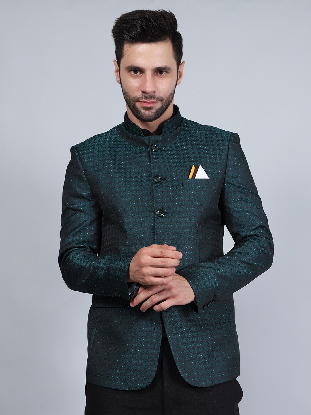 

Wintage Printed Bandhgala Party Blazer, Green