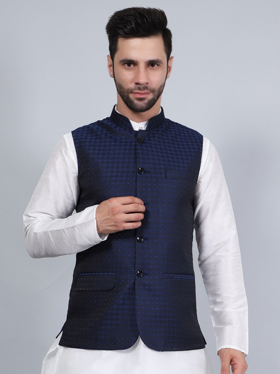 

Wintage Printed Woven Nehru Jackets, Blue