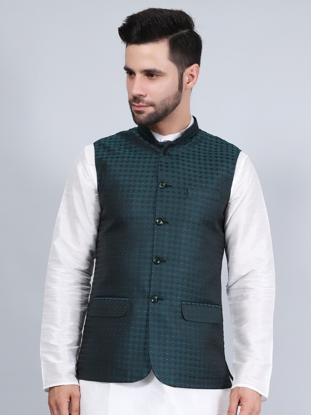 

Wintage Printed Woven Nehru Jackets, Green