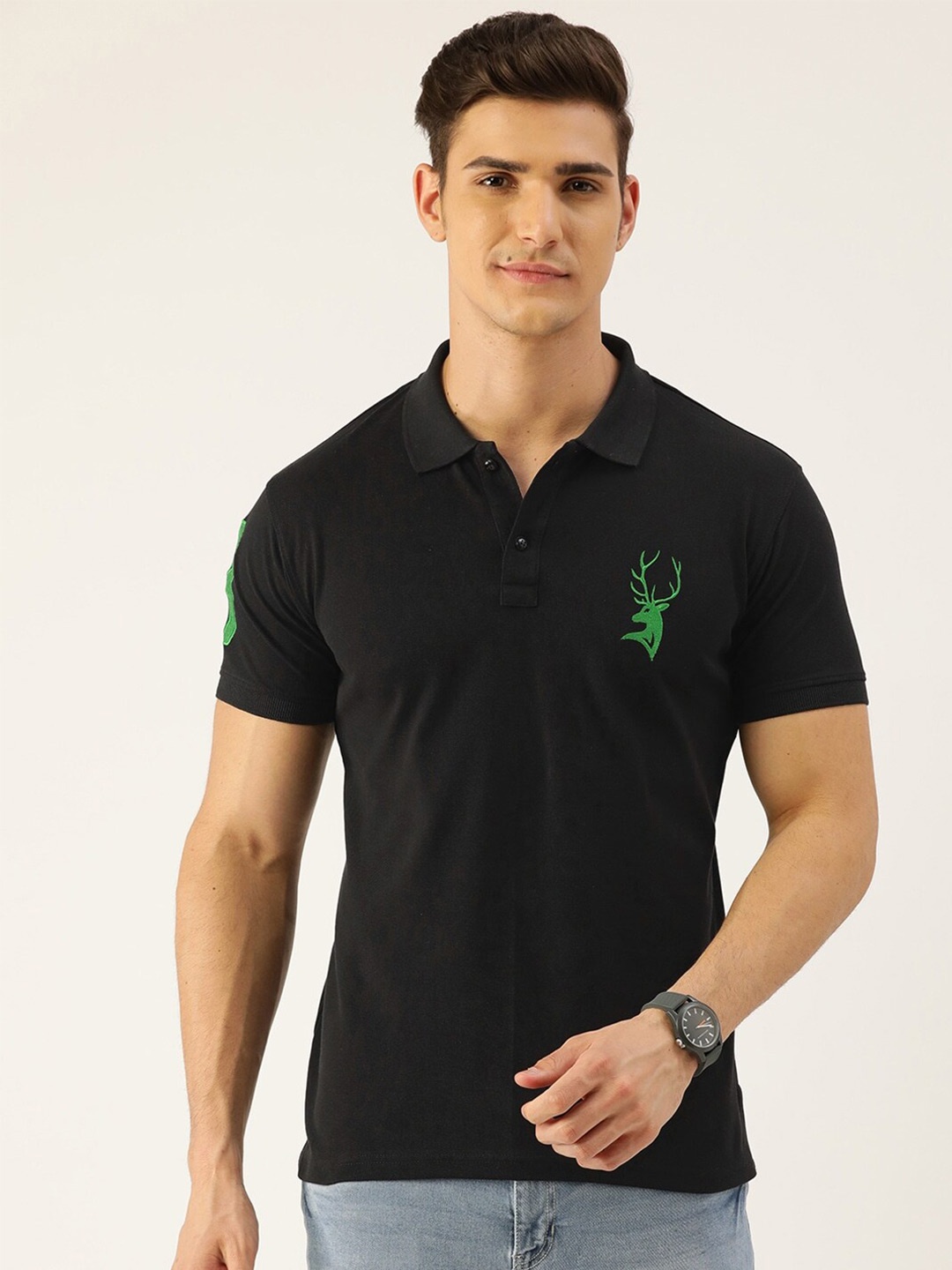 

PORTBLAIR V-Neck Regular Fit Cotton T-shirt, Black