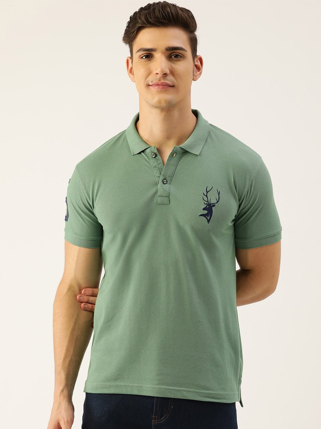 

PORTBLAIR Mandarin Collar Regular Fit Cotton T-shirt, Lime green
