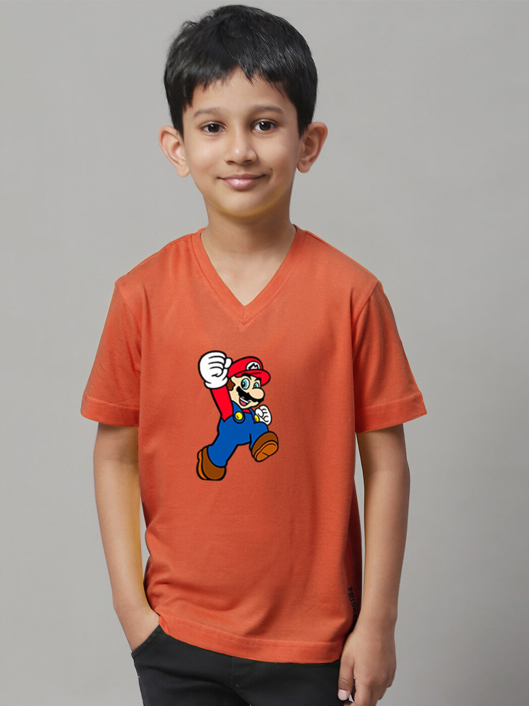 

Friskers Boys Graphic Short Sleeves V-Neck Cotton Tshirt, Orange