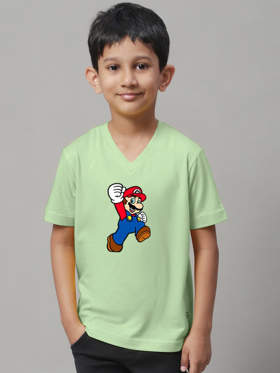 

Friskers Boys Printed V-Neck Cotton T-shirt, Yellow