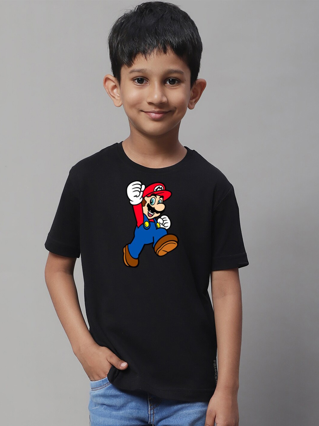 

Friskers Boys Printed Short Sleeves Round Neck Cotton T-shirt, Black
