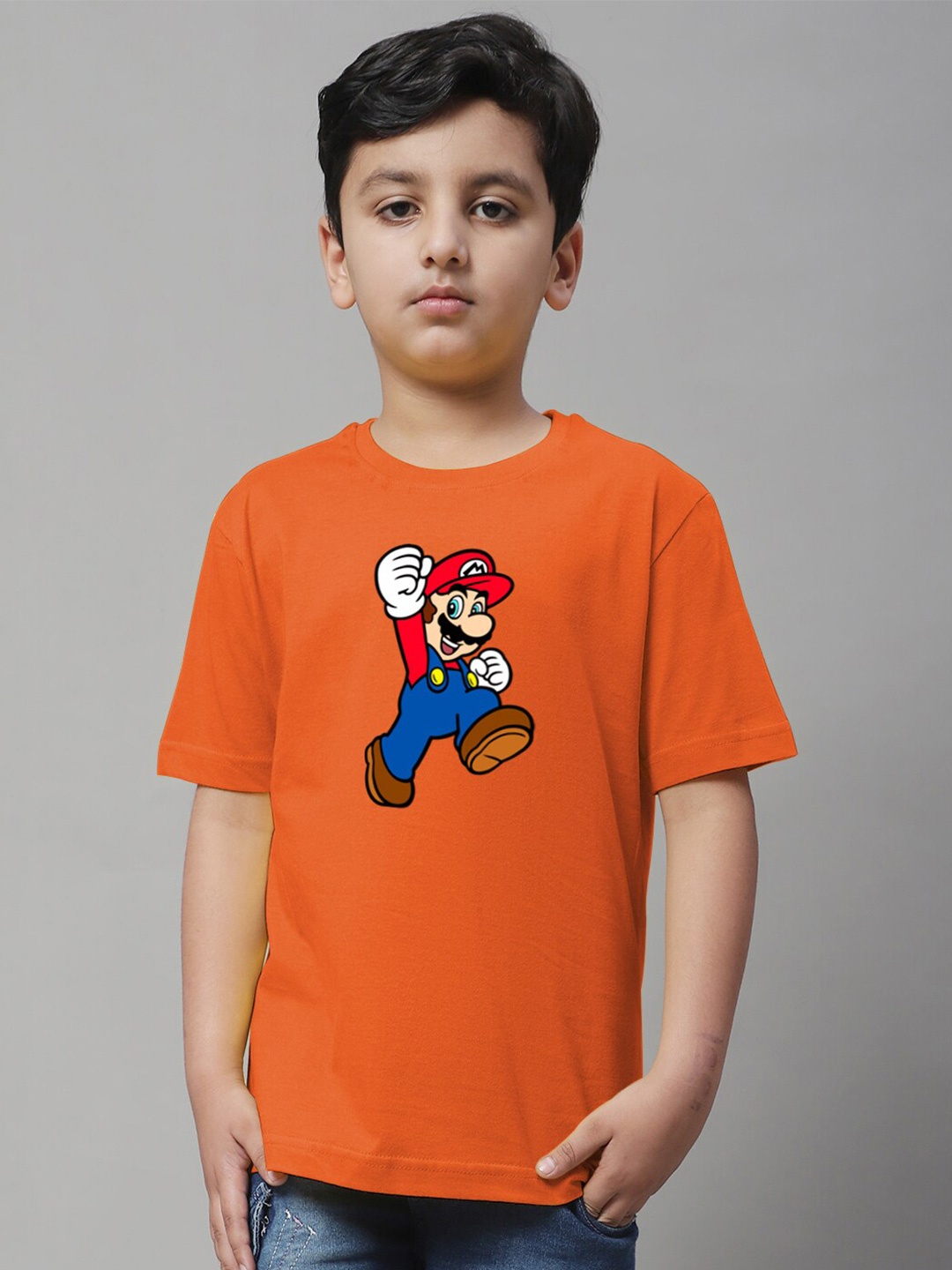 

Friskers Boys Super Mario Printed Round Neck Cotton Casual T-shirt, Orange