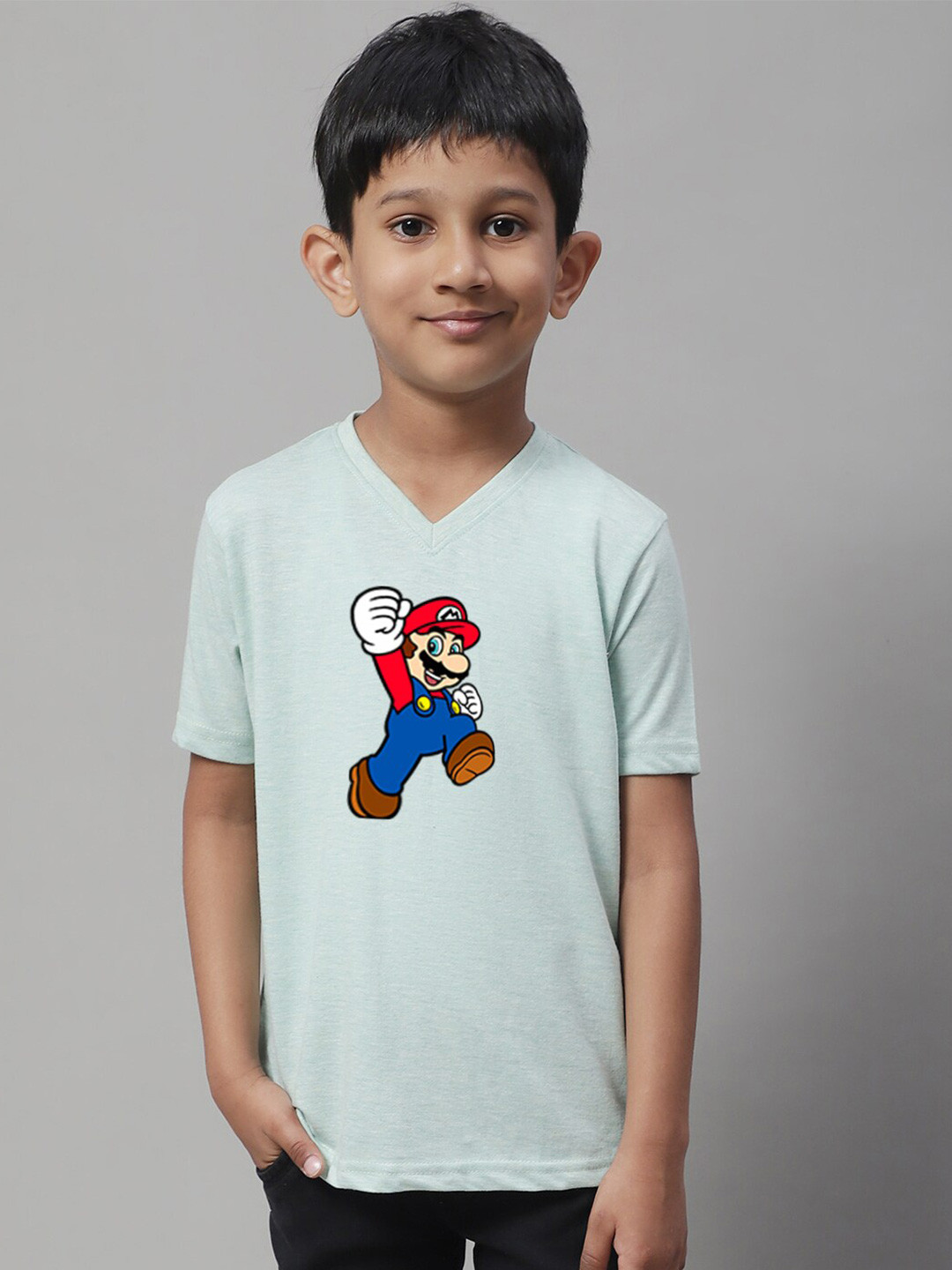 

Friskers Boys Super Mario Printed Round Neck Cotton Casual T-shirt, Sea green