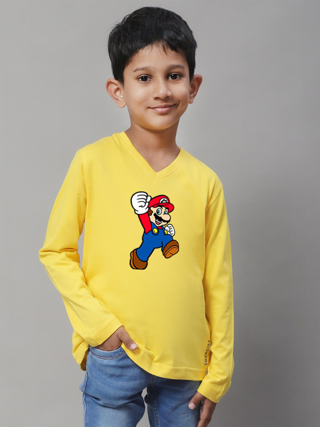 

Friskers Boys Printed V-Neck Cotton T-shirt, Coral