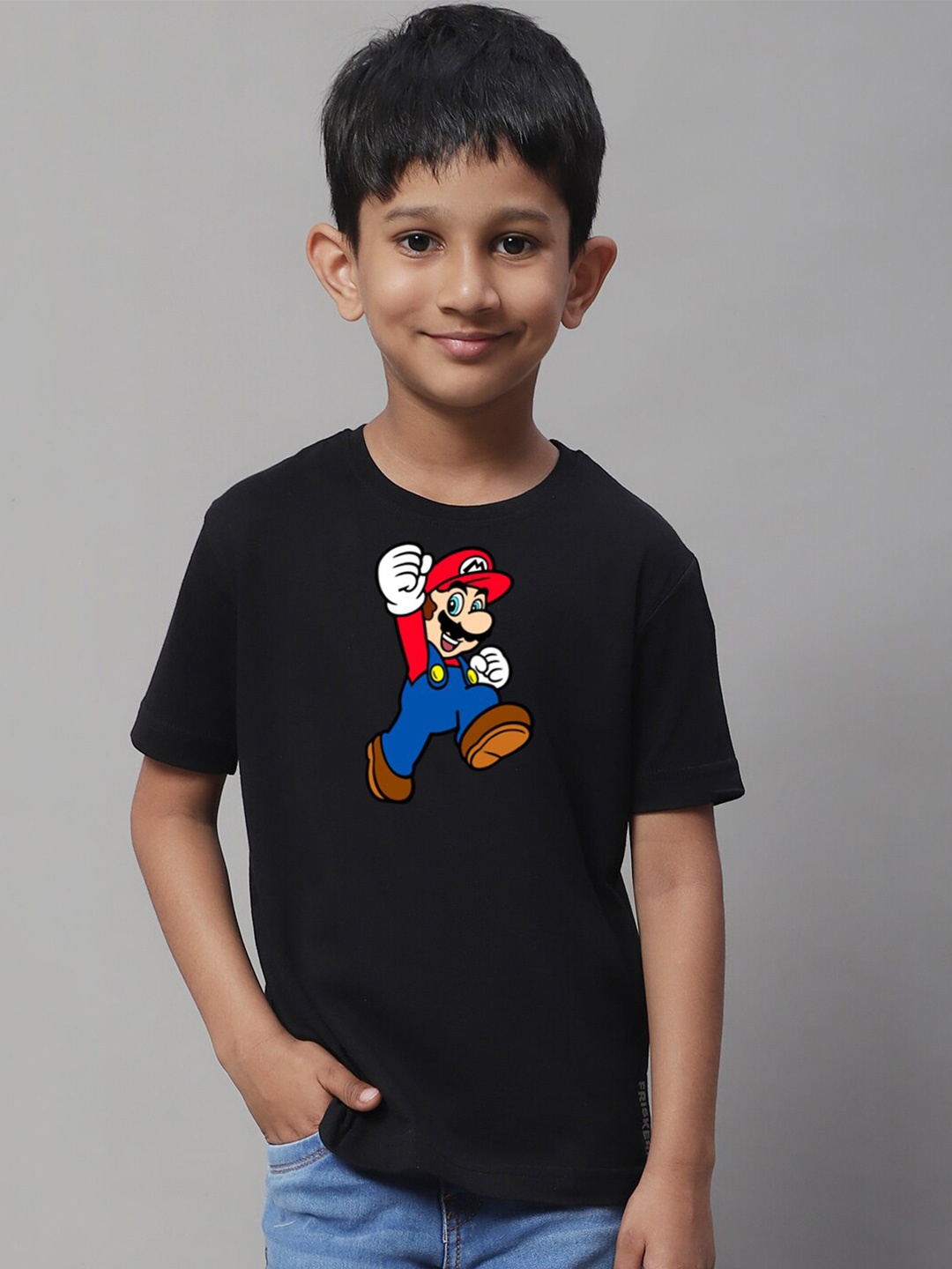 

Friskers Boys Printed Round Neck Short Sleeves Applique Cotton T-shirt, Olive