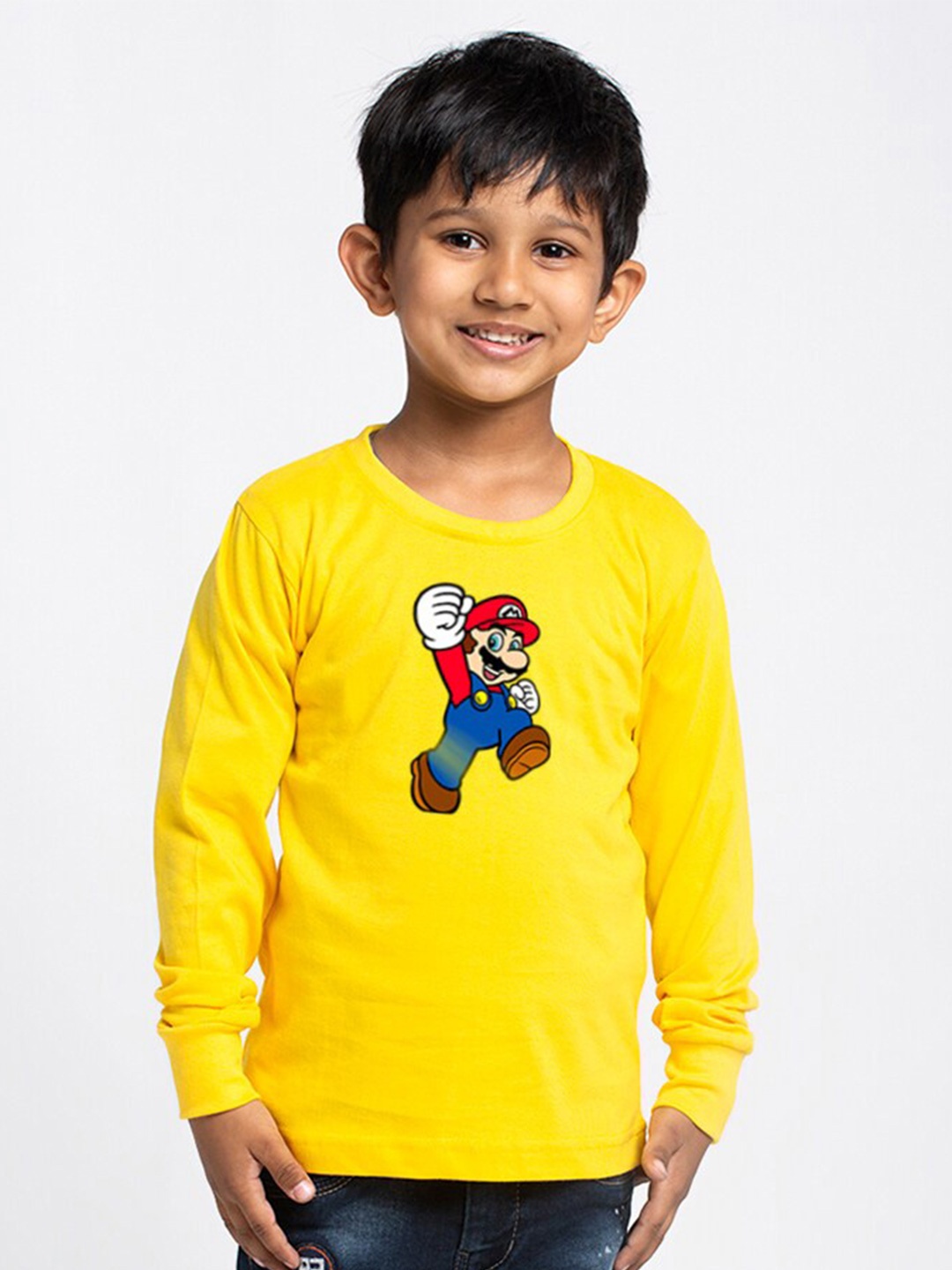 

Friskers Boys Mario Printed Round Neck Cotton T-shirt, Mustard