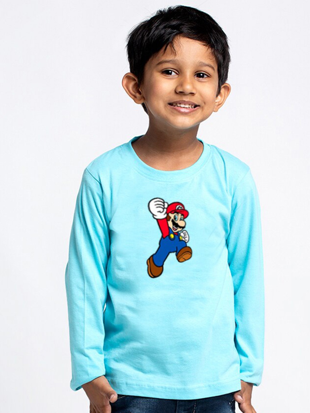 

Friskers Boys Super Mario Printed Round Neck Cotton Casual T-shirt, Blue