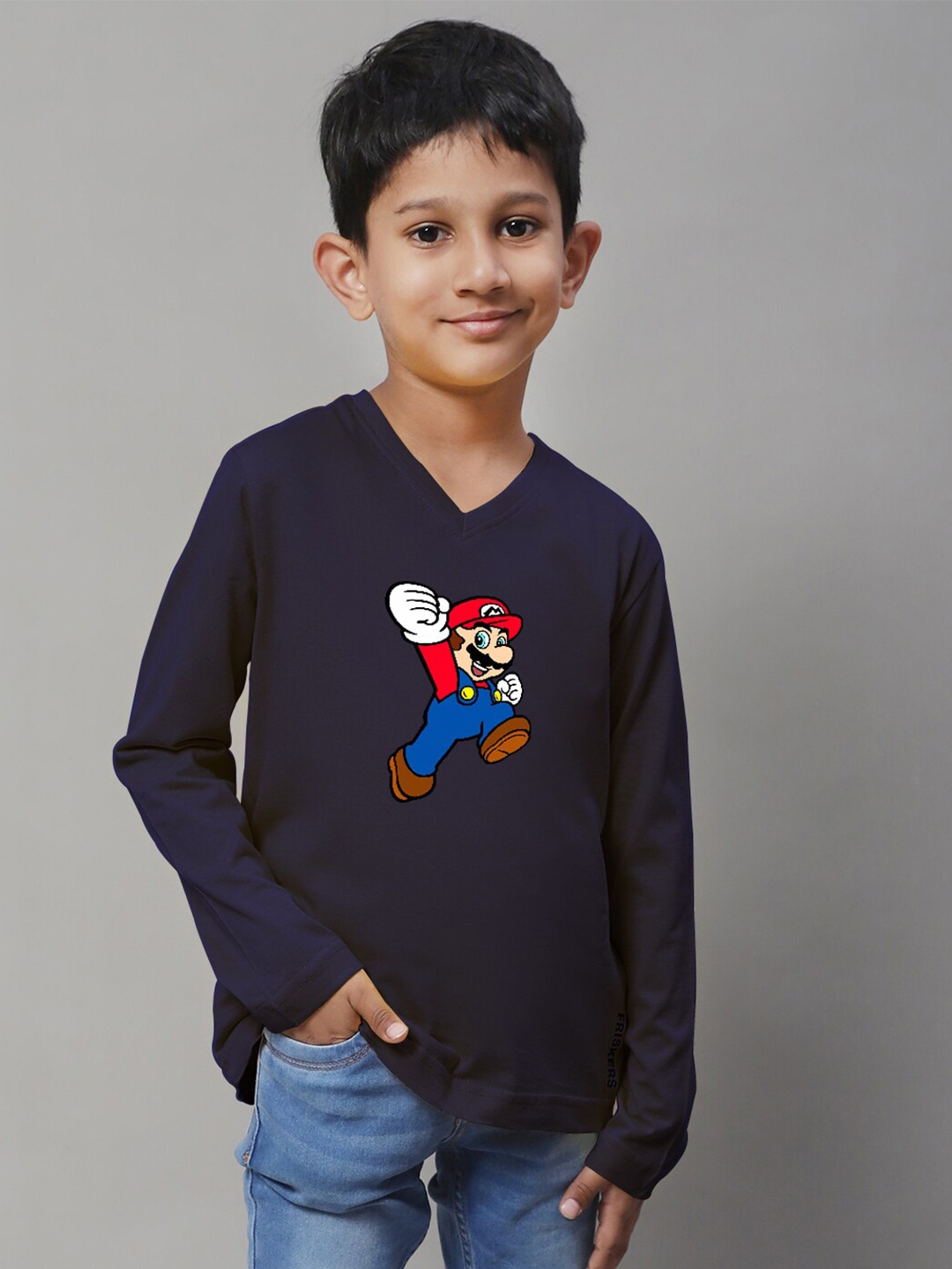 

Friskers Boys Printed V-Neck Long Sleeves Cotton T-shirt, Orange