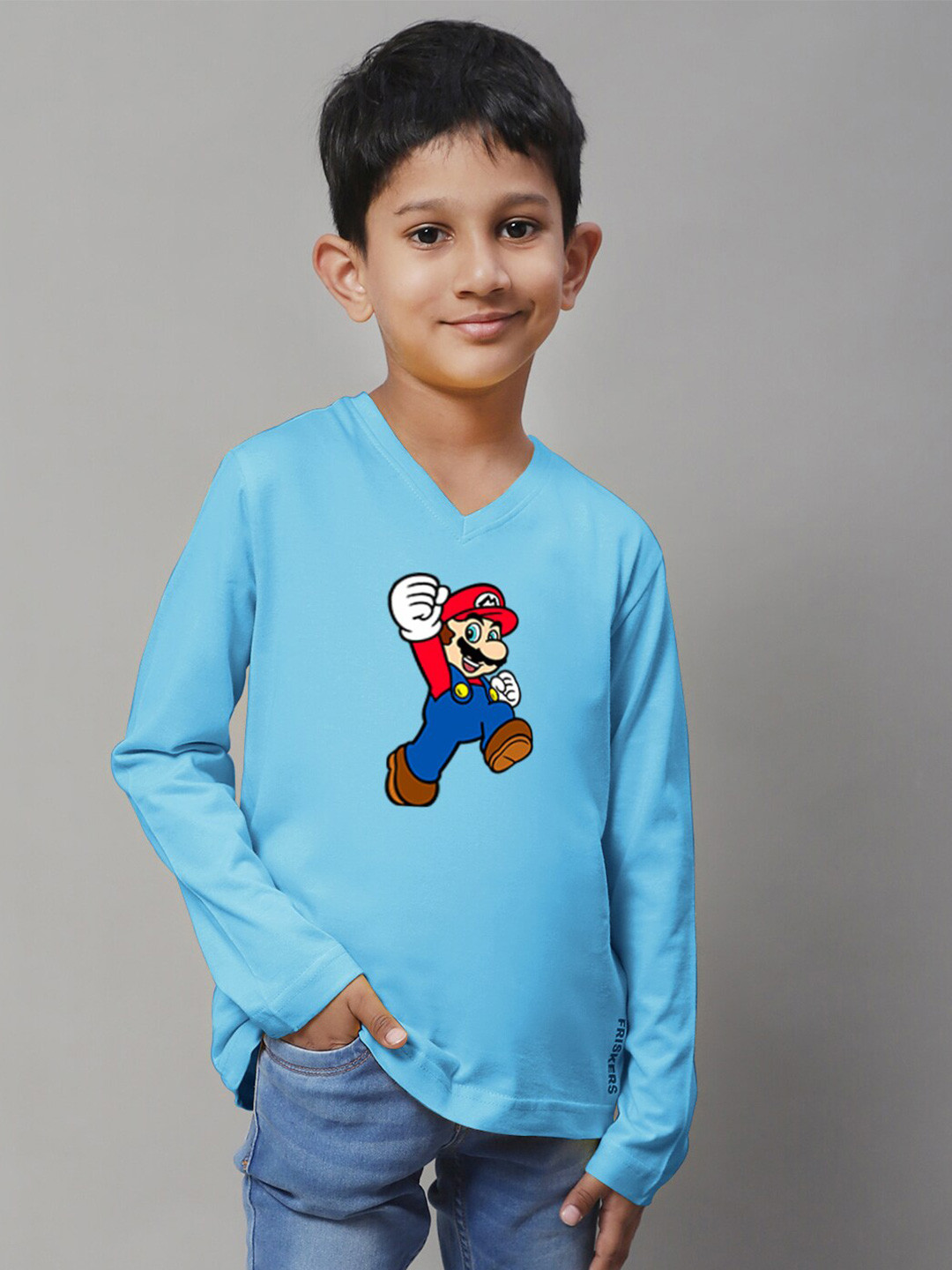 

Friskers Boys Long Sleeves V-Neck Cotton Tshirt, Blue