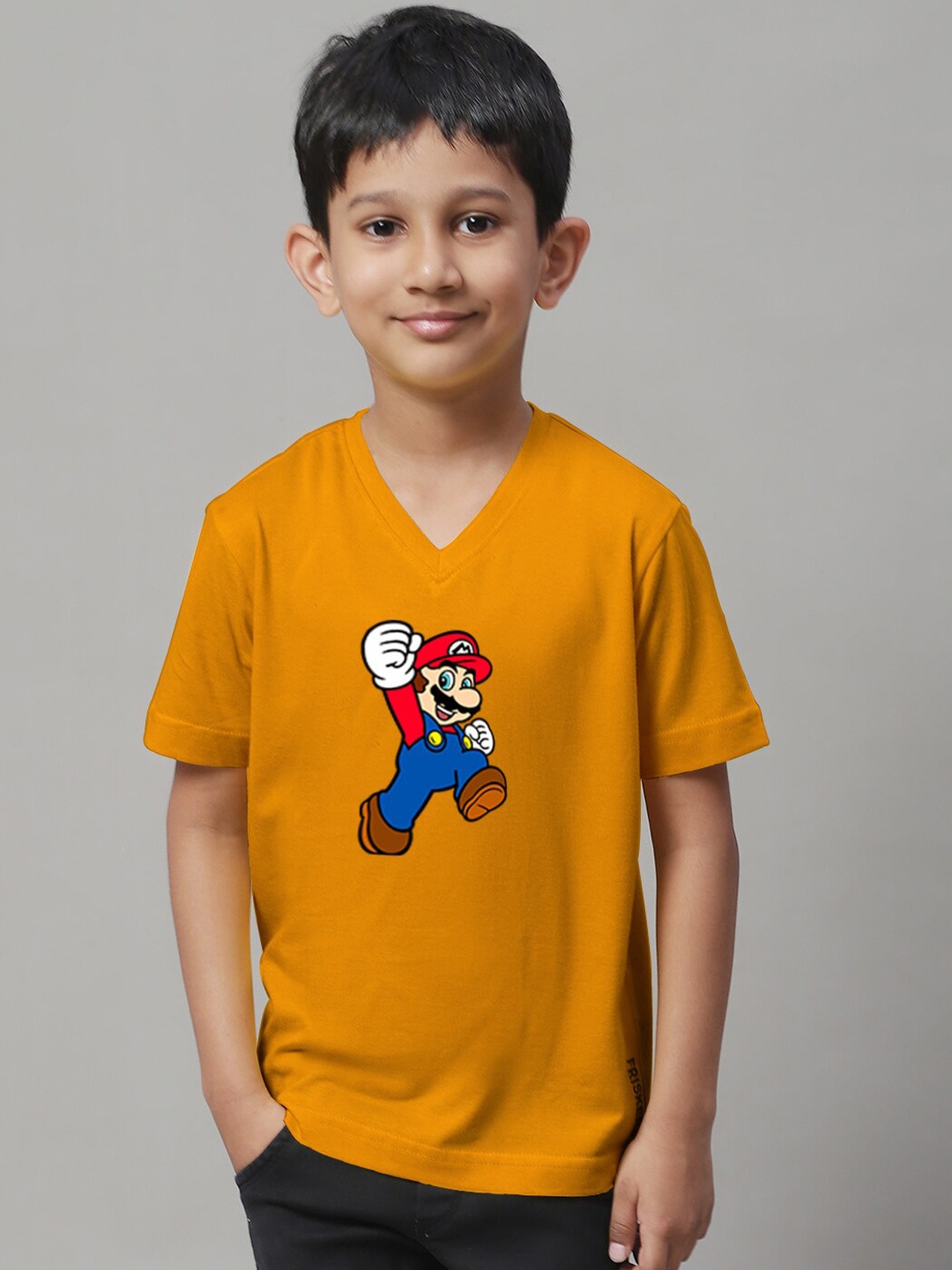 

Friskers Boys Graphic Short Sleeves V - neck Cotton T-shirt, Orange