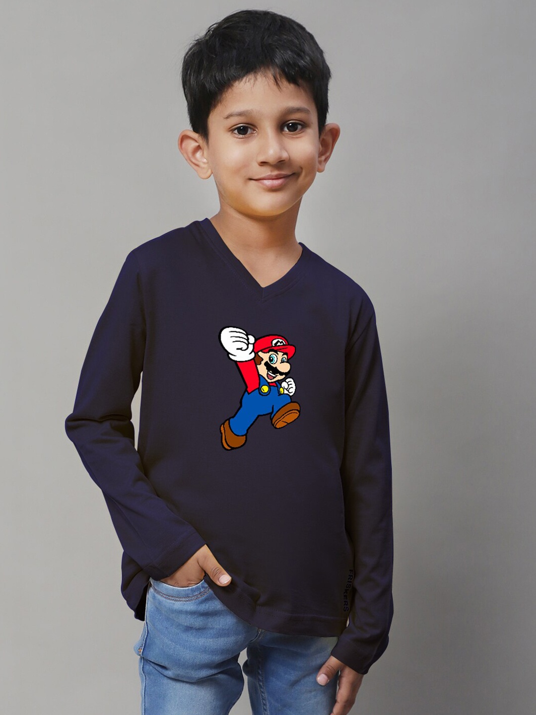 

Friskers Boys Printed V-Neck Cotton T-shirt, Orange