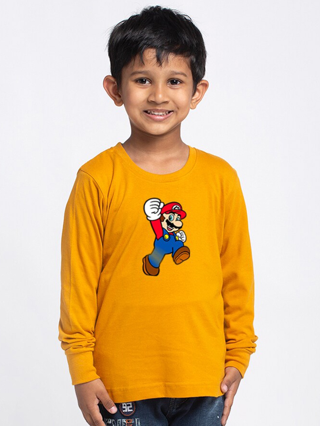 

Friskers Boys Super Mario Printed Round Neck Cotton Casual T-shirt, Mustard