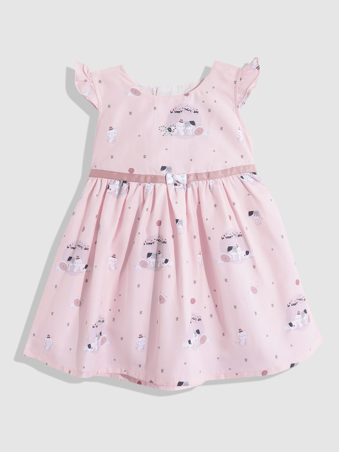 

YK Girls Graphic Printed Fit & Flare Dress, Peach