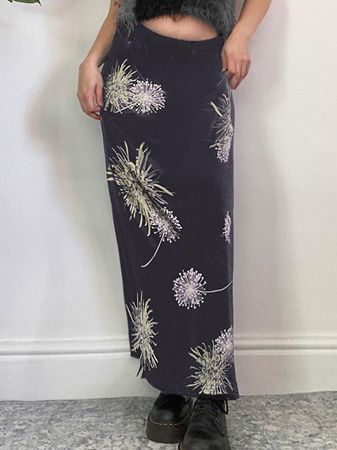 

LULU & SKY Floral Printed Maxi Straight Skirt, Black