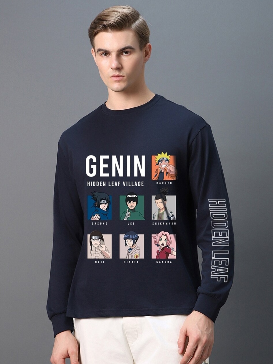 

Bewakoof Naruto Graphic Printed Drop-Shoulder Sleeves Oversized Pure Cotton T-shirt, Blue