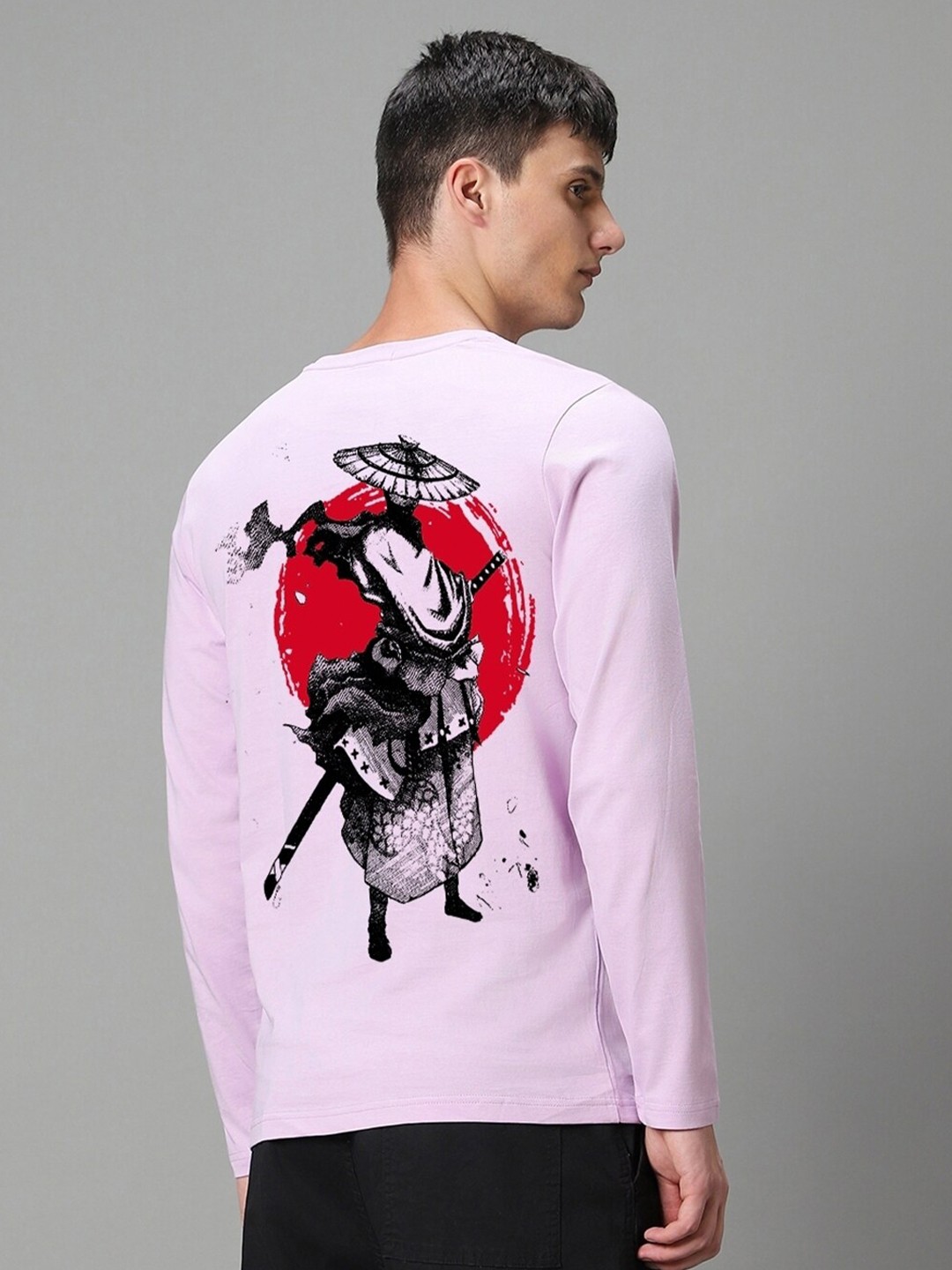 

Bewakoof Shogun Graphic Printed Drop-Shoulder Sleeves Oversized Cotton T-shirt, Purple