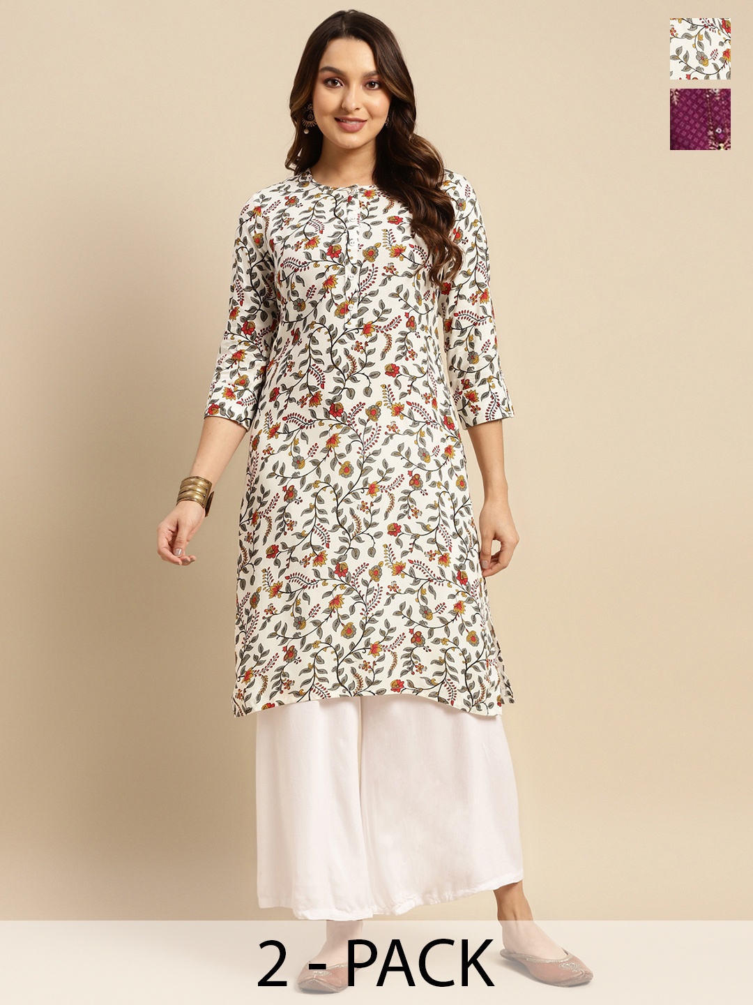 

Rangita Pack Of 2 Floral Printed Thread Work Kurta, Multi