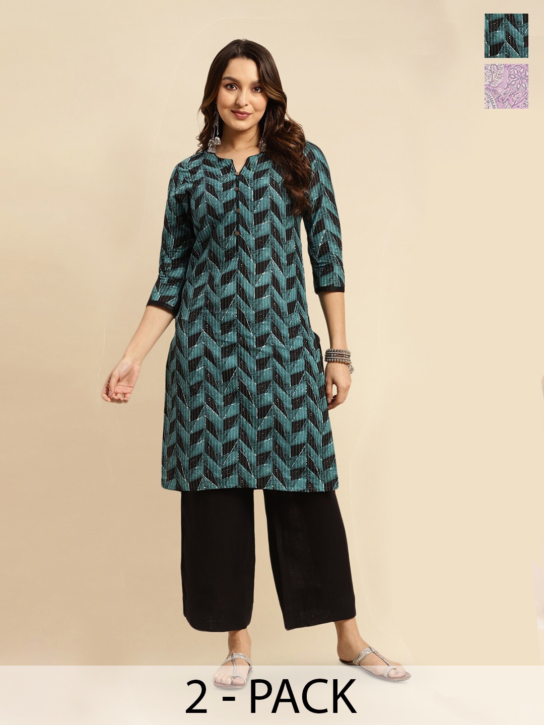

Rangita Selection of 2 Printed Pure Cotton Kurtas, Blue