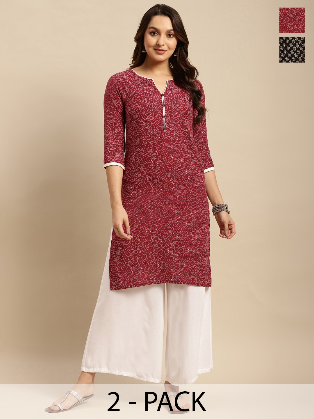 

Rangita Pack of 2 Floral Printed Kurta, Black