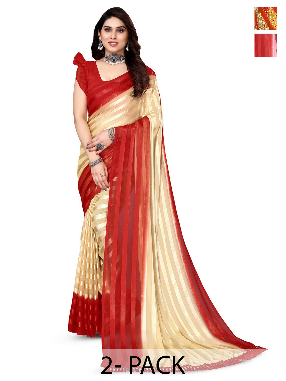 

KALINI Selection Of 2 Printed Sarees, Red