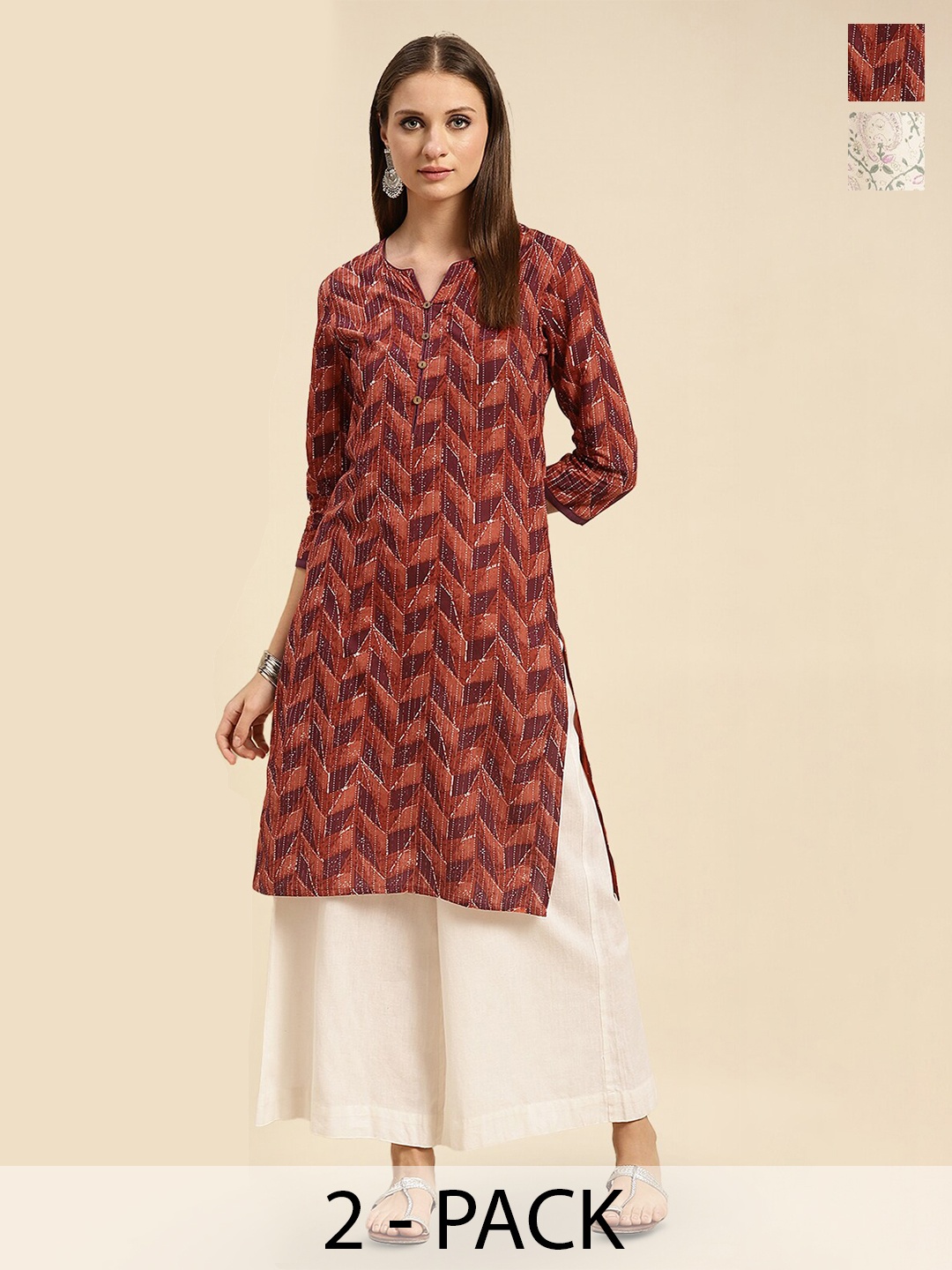 

Rangita Pack Of 2 Printed Cotton Kurta, Brown