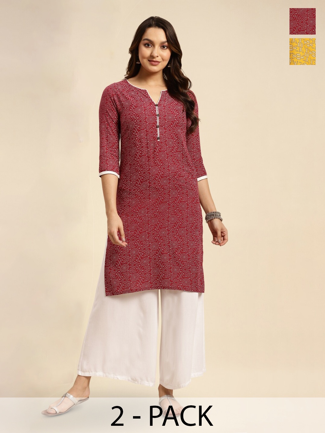 

Rangita Selection Of 2 Ethnic Motifs Printed Kurta, Maroon